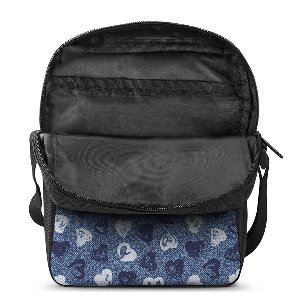 Heart Denim Jeans Pattern Print Rectangular Crossbody Bag