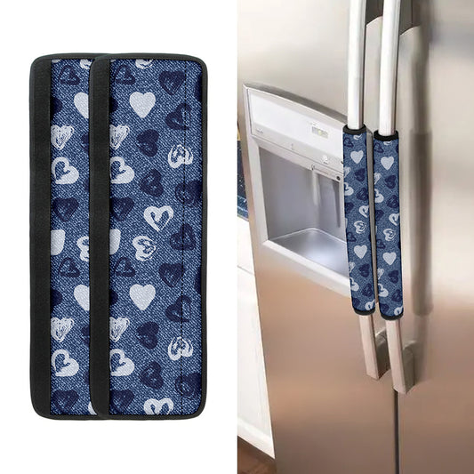 Heart Denim Jeans Pattern Print Refrigerator Handle Covers
