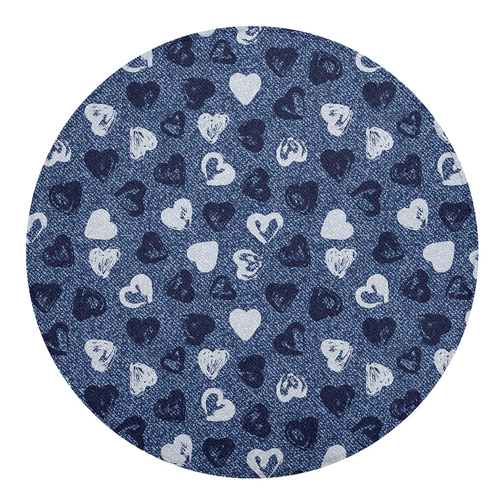 Heart Denim Jeans Pattern Print Round Blanket