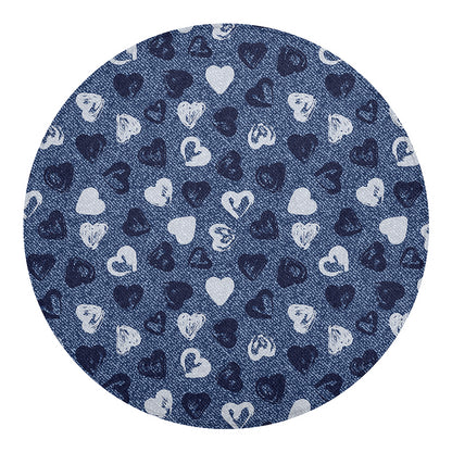 Heart Denim Jeans Pattern Print Round Blanket