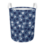 Heart Denim Jeans Pattern Print Round Laundry Basket