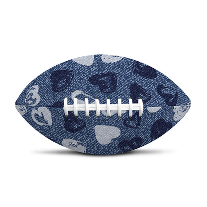 Heart Denim Jeans Pattern Print Rugby Ball