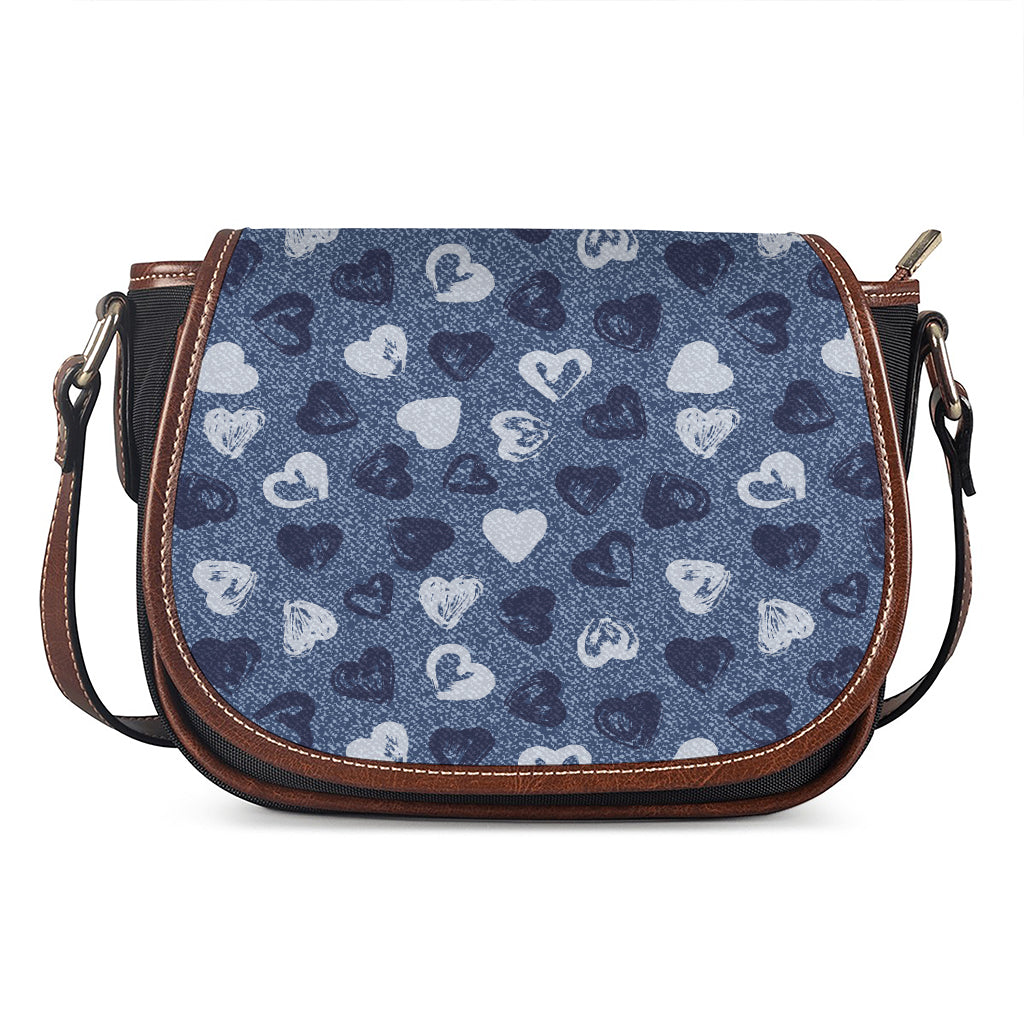 Heart Denim Jeans Pattern Print Saddle Bag