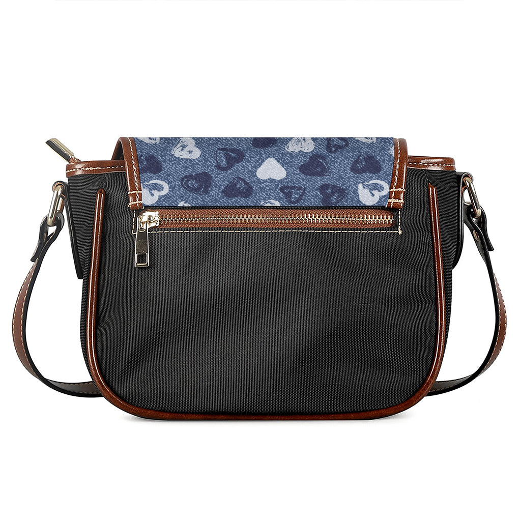 Heart Denim Jeans Pattern Print Saddle Bag