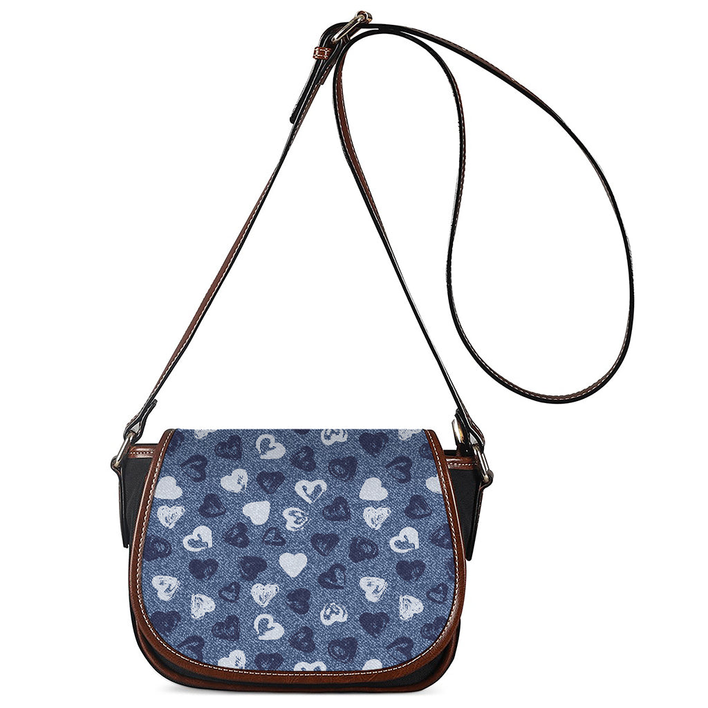 Heart Denim Jeans Pattern Print Saddle Bag