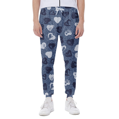 Heart Denim Jeans Pattern Print Scuba Joggers