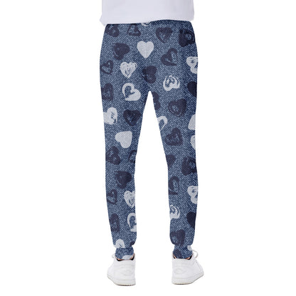 Heart Denim Jeans Pattern Print Scuba Joggers