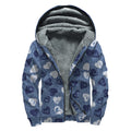 Heart Denim Jeans Pattern Print Sherpa Lined Zip Up Hoodie