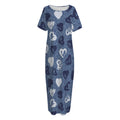 Heart Denim Jeans Pattern Print Short Sleeve Long Nightdress