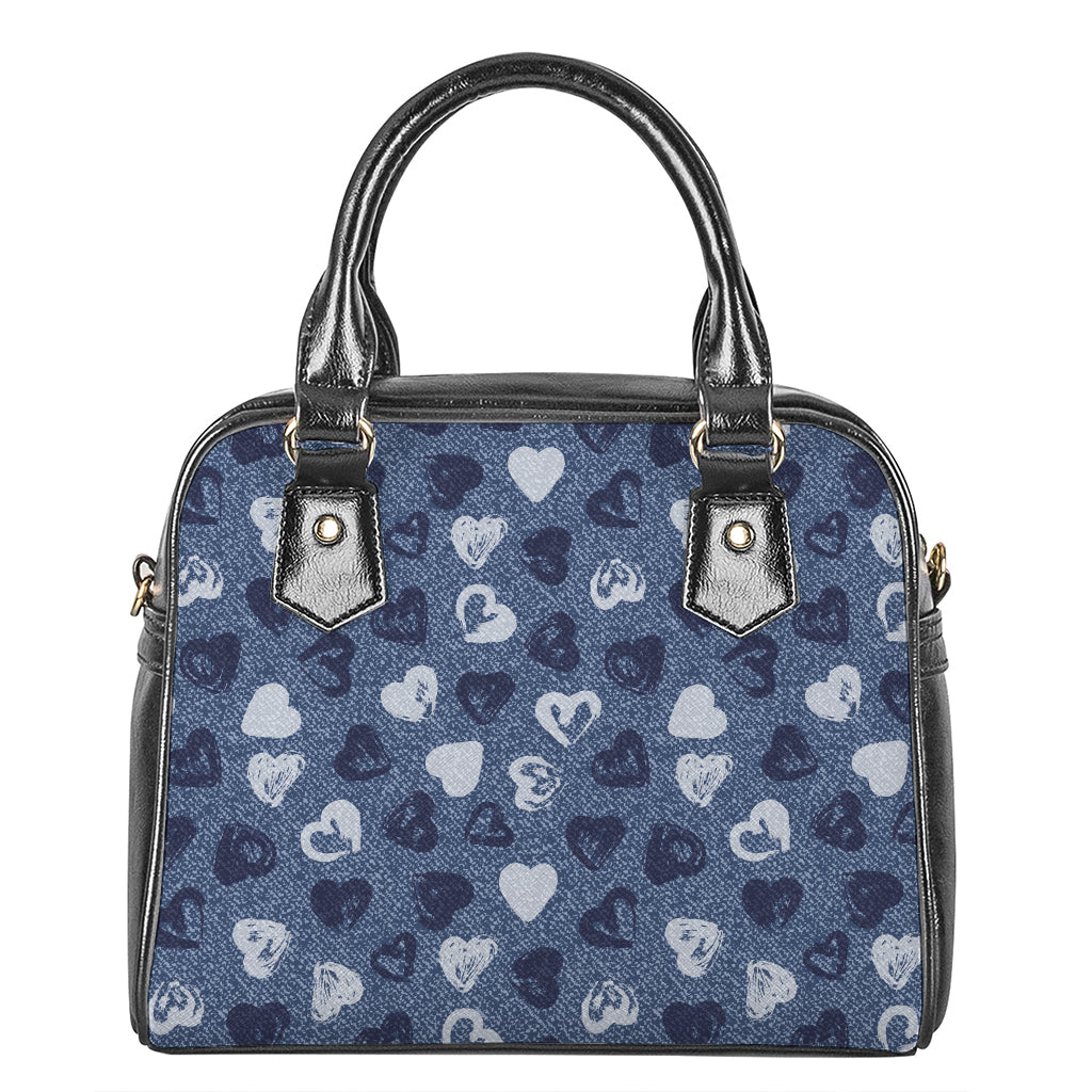 Heart Denim Jeans Pattern Print Shoulder Handbag