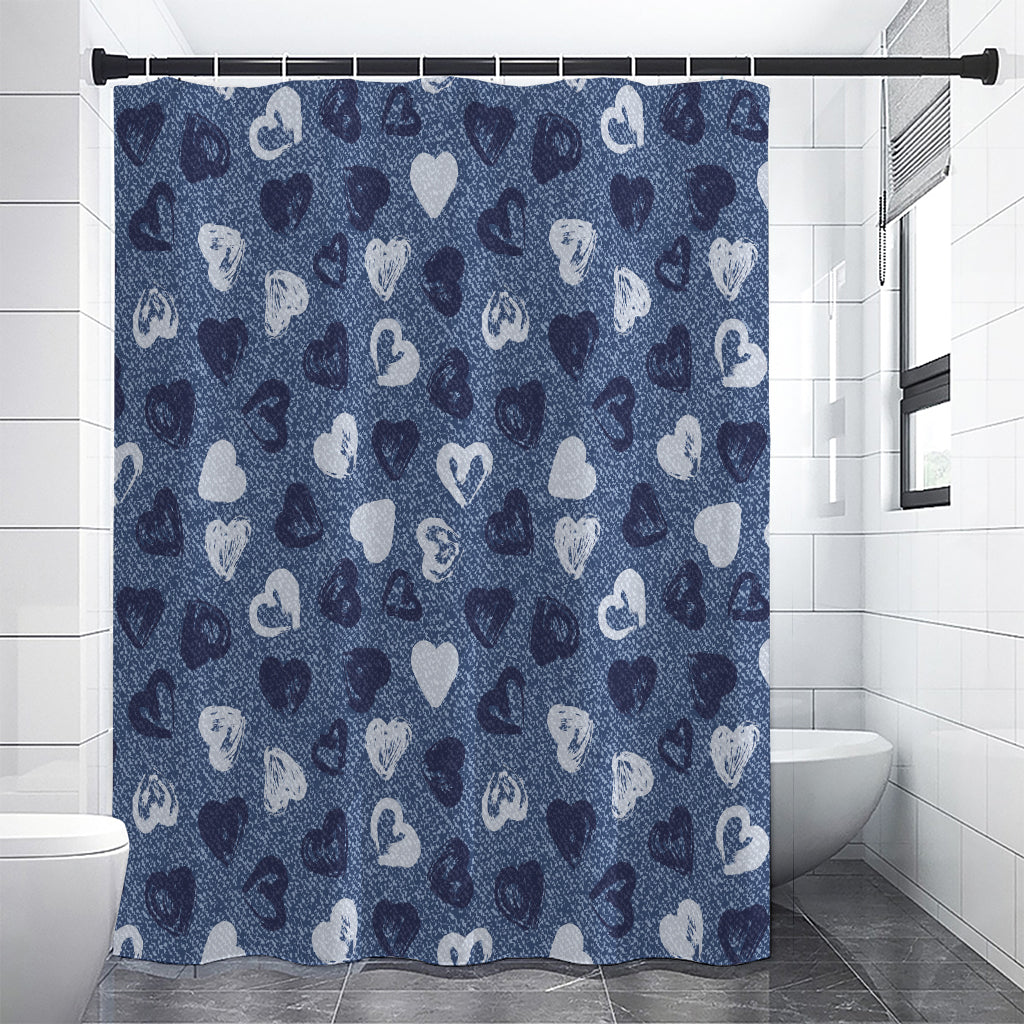 Heart Denim Jeans Pattern Print Shower Curtain