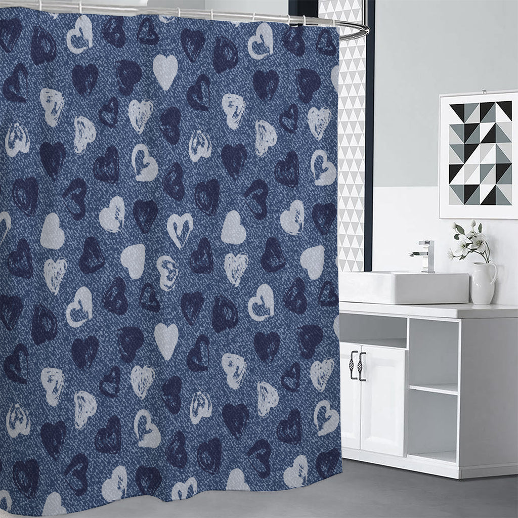Heart Denim Jeans Pattern Print Shower Curtain