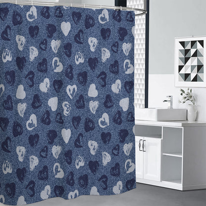 Heart Denim Jeans Pattern Print Shower Curtain