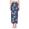 Heart Denim Jeans Pattern Print Side Slit Maxi Skirt