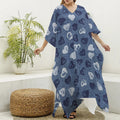 Heart Denim Jeans Pattern Print Silk V-Neck Kaftan Dress