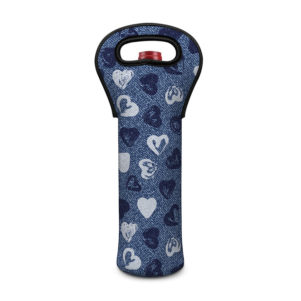 Heart Denim Jeans Pattern Print Single Neoprene Wine Tote