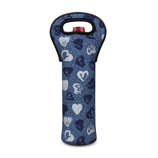 Heart Denim Jeans Pattern Print Single Neoprene Wine Tote