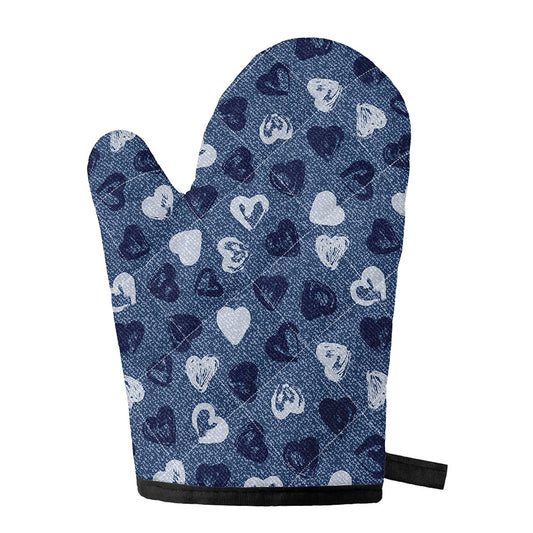 Heart Denim Jeans Pattern Print Single Oven Mitt