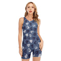 Heart Denim Jeans Pattern Print Sleeveless One Piece Swimsuit