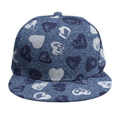 Heart Denim Jeans Pattern Print Snapback Cap