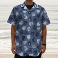 Heart Denim Jeans Pattern Print Textured Short Sleeve Shirt