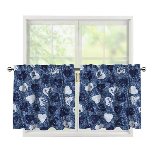 Heart Denim Jeans Pattern Print Tier Curtains
