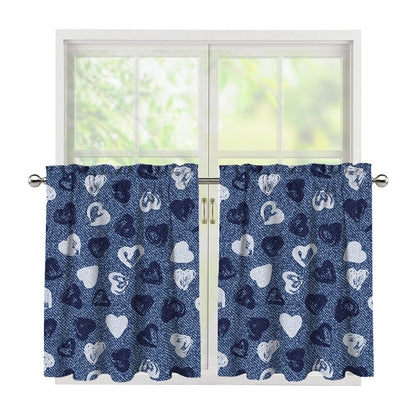 Heart Denim Jeans Pattern Print Tier Curtains