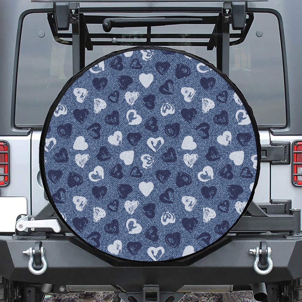 Heart Denim Jeans Pattern Print Tire Cover
