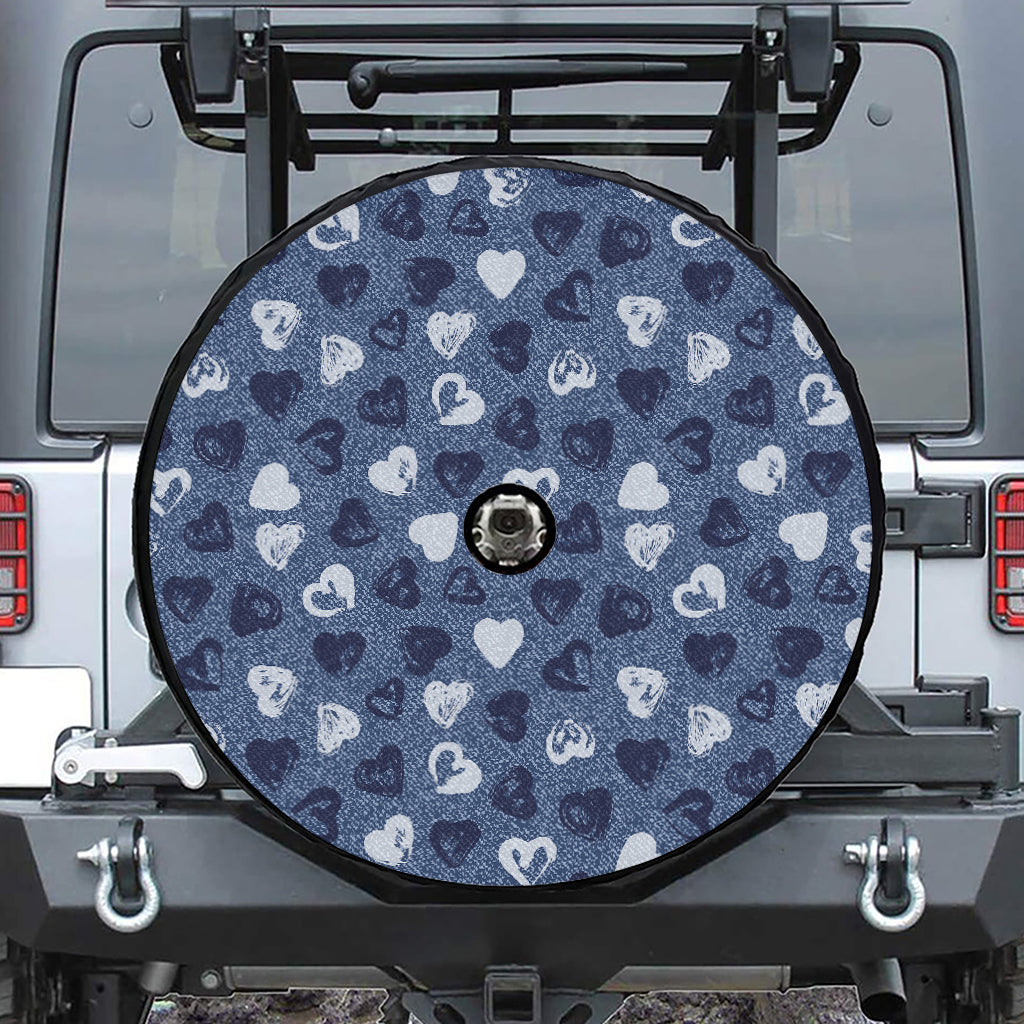 Heart Denim Jeans Pattern Print Tire Cover With Camera Hole