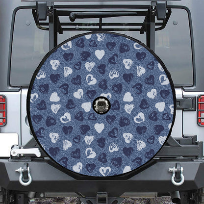 Heart Denim Jeans Pattern Print Tire Cover With Camera Hole