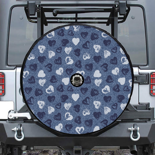 Heart Denim Jeans Pattern Print Tire Cover With Camera Hole