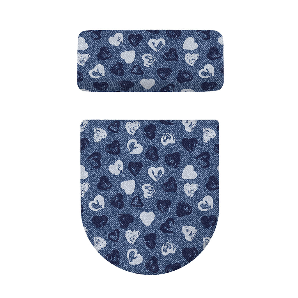 Heart Denim Jeans Pattern Print Toilet Lid And Tank Cover Set