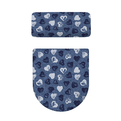 Heart Denim Jeans Pattern Print Toilet Lid And Tank Cover Set