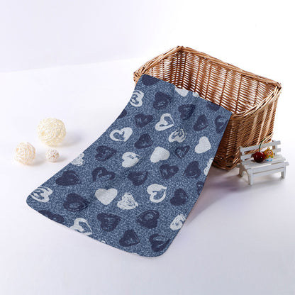 Heart Denim Jeans Pattern Print Towel