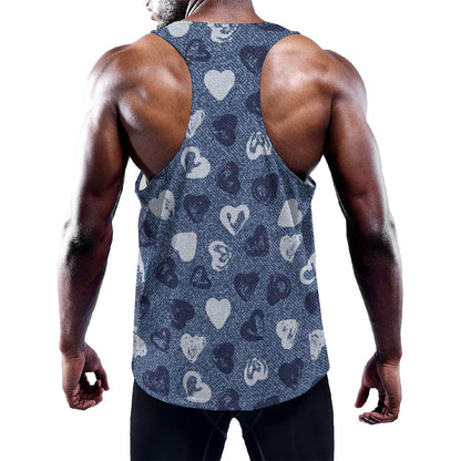 Heart Denim Jeans Pattern Print Training Tank Top