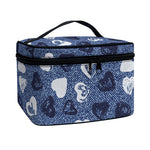 Heart Denim Jeans Pattern Print Travel Makeup Bag