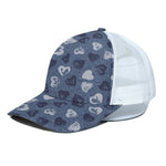 Heart Denim Jeans Pattern Print White Mesh Trucker Cap