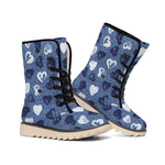 Heart Denim Jeans Pattern Print Winter Boots