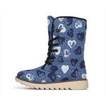 Heart Denim Jeans Pattern Print Winter Boots