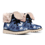 Heart Denim Jeans Pattern Print Winter Boots