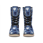 Heart Denim Jeans Pattern Print Winter Boots