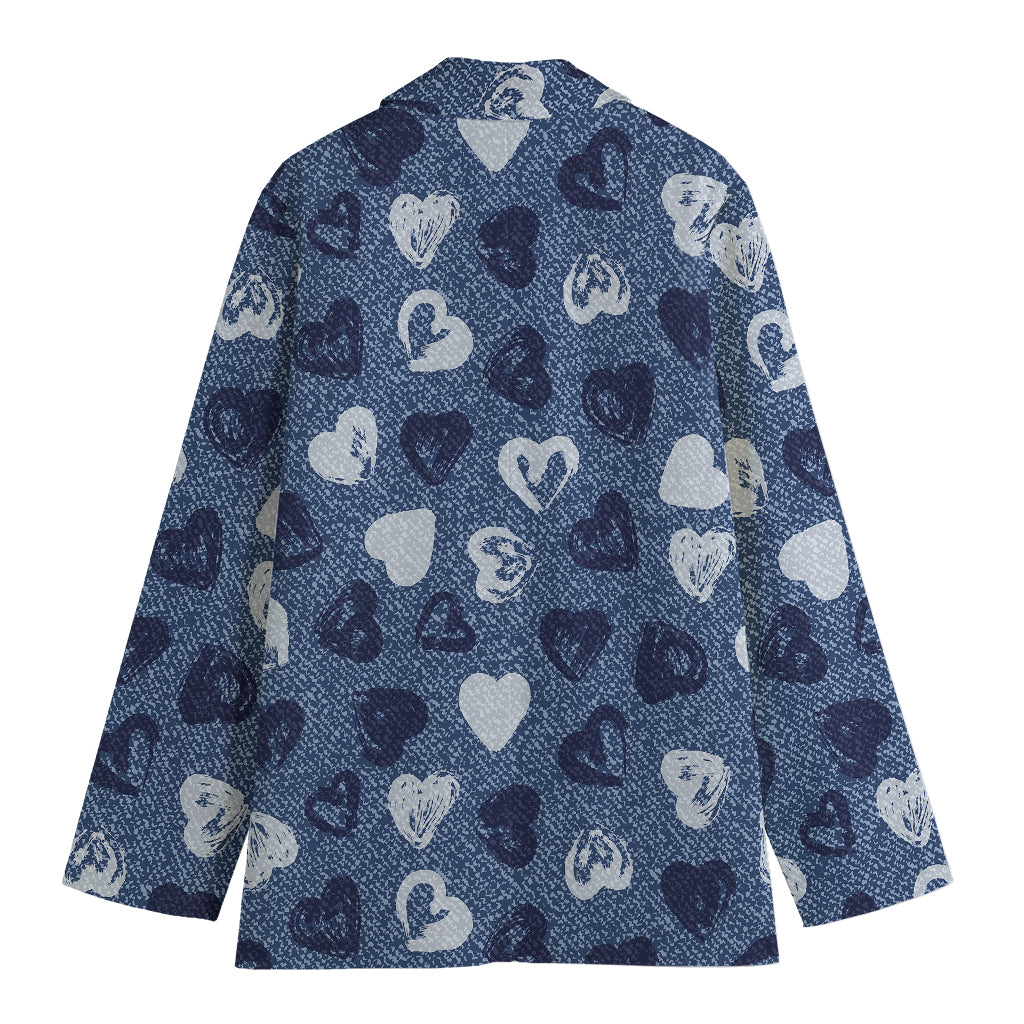 Heart Denim Jeans Pattern Print Women's Blazer