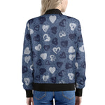 Heart Denim Jeans Pattern Print Women's Bomber Jacket