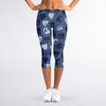 Heart Denim Jeans Pattern Print Women's Capri Leggings