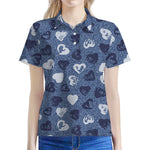 Heart Denim Jeans Pattern Print Women's Polo Shirt