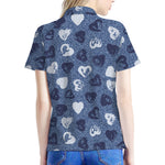 Heart Denim Jeans Pattern Print Women's Polo Shirt