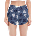 Heart Denim Jeans Pattern Print Women's Split Running Shorts
