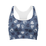 Heart Denim Jeans Pattern Print Women's Sports Bra