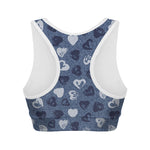 Heart Denim Jeans Pattern Print Women's Sports Bra