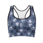Heart Denim Jeans Pattern Print Women's Sports Bra